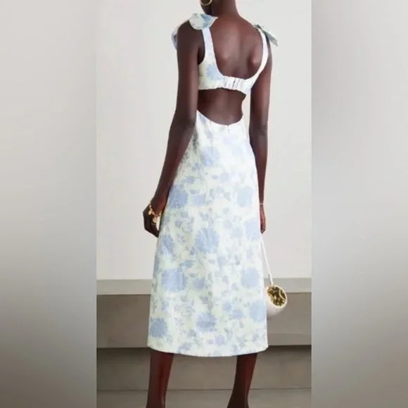 Zimmermann Post Card Tie Shoulder Midi Dress Blue Tonal Florall size 1 - Picture 2 of 6